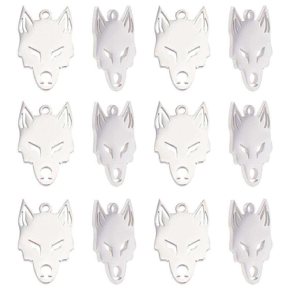 6111 20pcs Wolf Pattern Charms Stainless Steel Pendants Metal Animal Charm